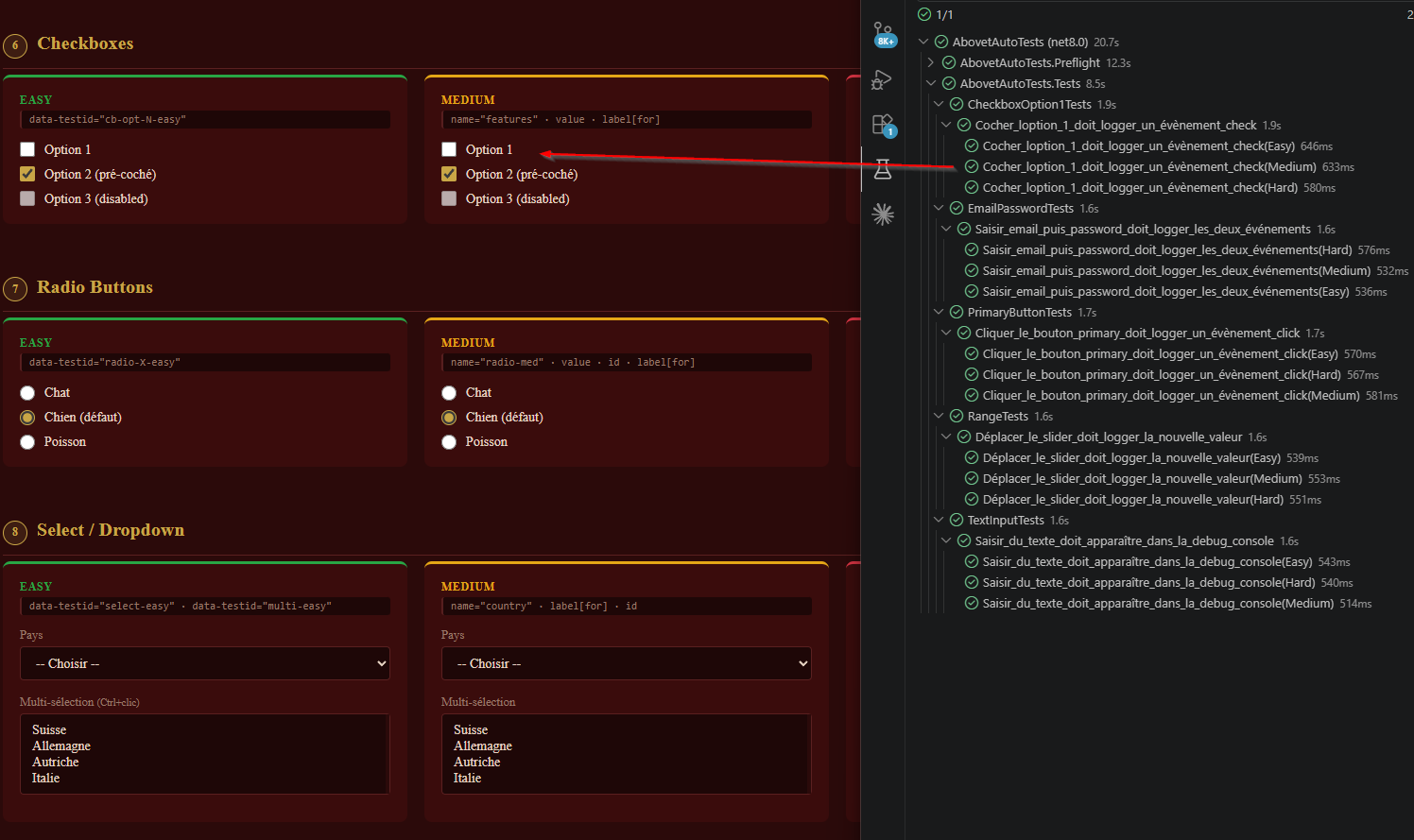Sections Text Inputs et Email & Password montrant les trois variantes Easy, Medium, Hard côte à côte