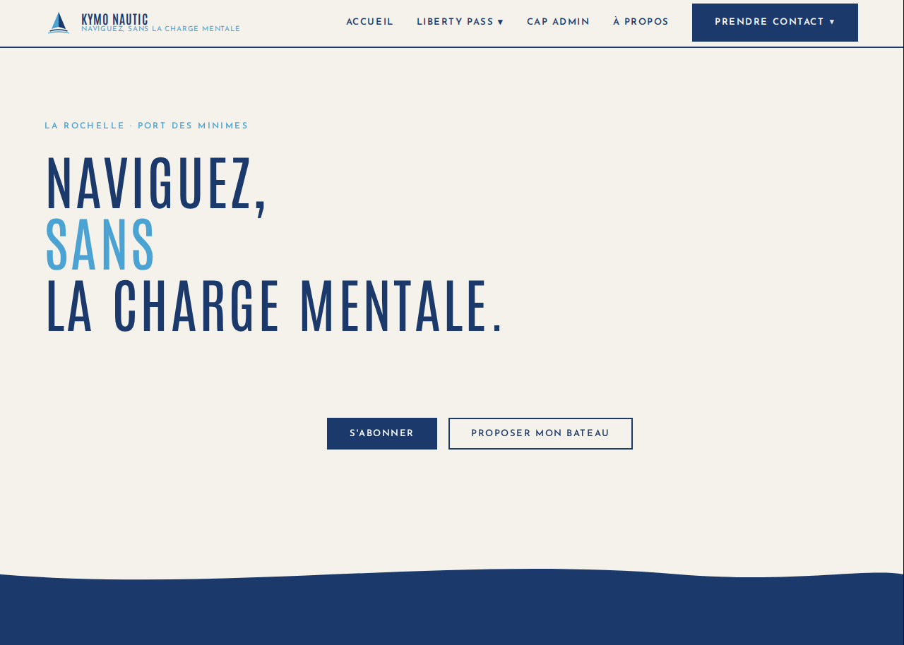 Page d'accueil de Kymo Nautic : Naviguez, sans la charge mentale